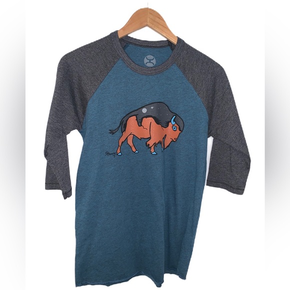 Hooey Tanka Azure & Black Raglan Tee Size Small - Picture 1 of 5